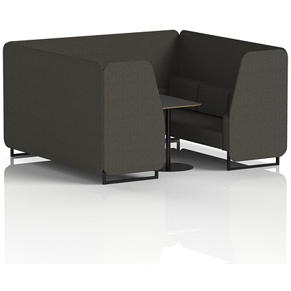 Brixworth 6 Seater Booth with Table, Black Legs, Black Table, Main Line Flax Fabric, Temple Panels And Sofa