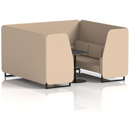 Brixworth 6 Seater Booth with Table, Black Legs, Black Table, Synergy Fabric, Affix Panels And Sofa