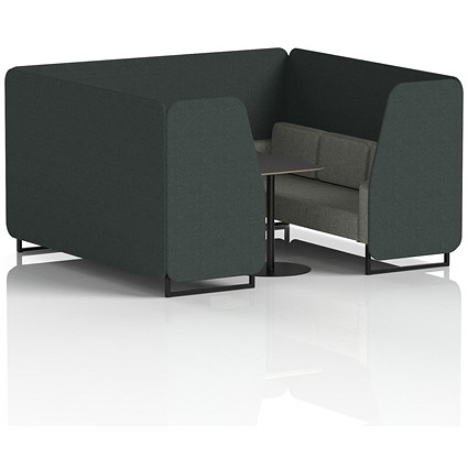 Brixworth 6 Seater Booth with Table, Black Legs, Black Table, Rivet Fabric, Charcoal Panels And Vitreous Sofa