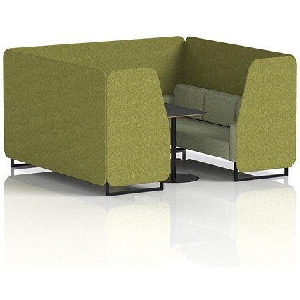Brixworth 6 Seater Booth with Table, Black Legs, Black Table, Rivet Fabric, Olive Panels And Burnish Sofa