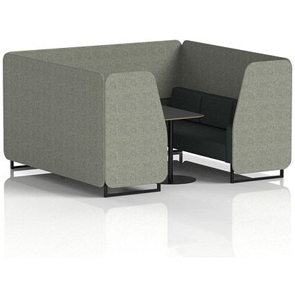 Brixworth 6 Seater Booth with Table, Black Legs, Black Table, Rivet Fabric, Vitreous Panels And Charcoal Sofa