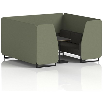 Brixworth 6 Seater Booth with Table, Black Legs, Black Table, Main Line Flax Fabric, Monument Panels And Temple Sofa