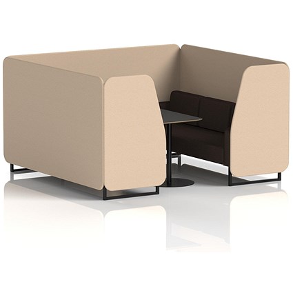 Brixworth 6 Seater Booth with Table, Black Legs, Black Table, Synergy Fabric, Affix Panels And Wed Sofa