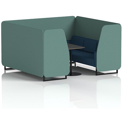 Brixworth 6 Seater Booth with Table, Black Legs, Black Table, Sumi Fabric, Handa Panels And Uto Sofa