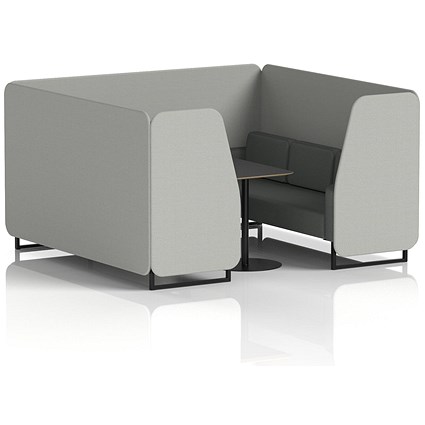 Brixworth 6 Seater Booth with Table, Black Legs, Black Table, Sumi Fabric, Tokyo Panels And Kobe Sofa