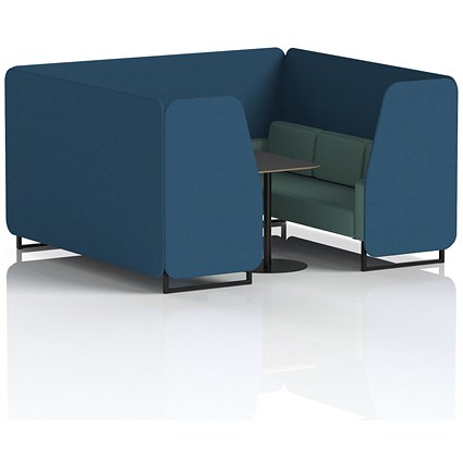 Brixworth 6 Seater Booth with Table, Black Legs, Black Table, Sumi Fabric, Uto Panels And Handa Sofa