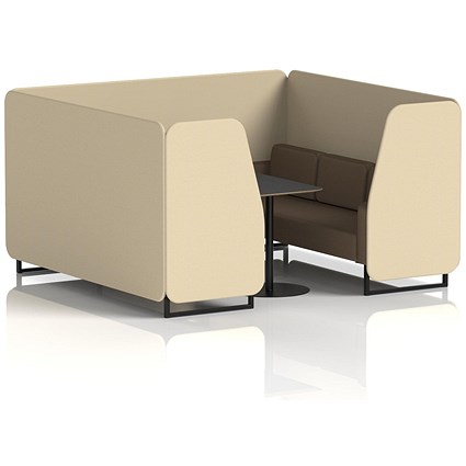 Brixworth 6 Seater Booth with Table, Black Legs, Black Table, Sumi Fabric, Zen Panels And Osaka Sofa