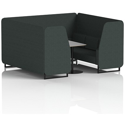 Brixworth 6 Seater Booth with Table, Black Legs, Grey/Black Table, Rivet Fabric, Charcoal Panels And Sofa