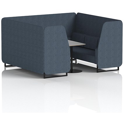 Brixworth 6 Seater Booth with Table, Black Legs, Grey/Black Table, Rivet Fabric, Crucible Panels And Sofa