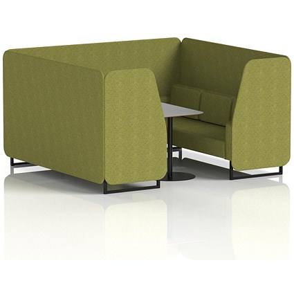 Brixworth 6 Seater Booth with Table, Black Legs, Grey/Black Table, Rivet Fabric, Olive Panels And Sofa