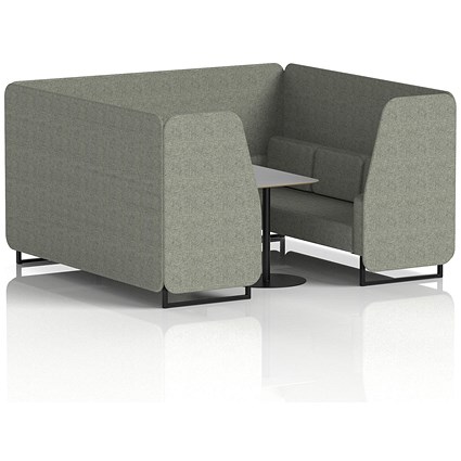 Brixworth 6 Seater Booth with Table, Black Legs, Grey/Black Table, Rivet Fabric, Vitreous Panels And Sofa