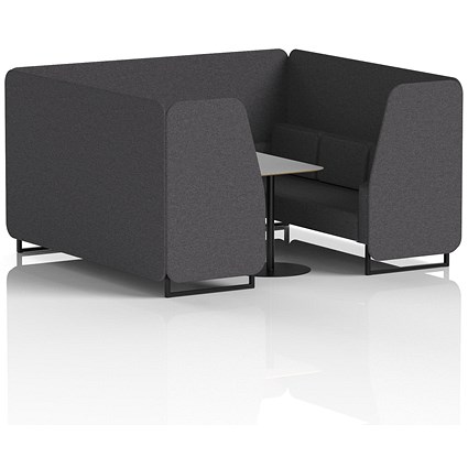 Brixworth 6 Seater Booth with Table, Black Legs, Grey/Black Table, X2 Fabric, Arithmetic Panels And Sofa