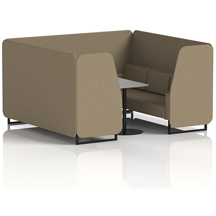 Brixworth 6 Seater Booth with Table, Black Legs, Grey/Black Table, Main Line Flax Fabric, Bank Panels And Sofa