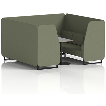 Brixworth 6 Seater Booth with Table, Black Legs, Grey/Black Table, Main Line Flax Fabric, Monument Panels And Sofa