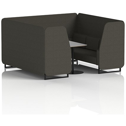 Brixworth 6 Seater Booth with Table, Black Legs, Grey/Black Table, Main Line Flax Fabric, Temple Panels And Sofa