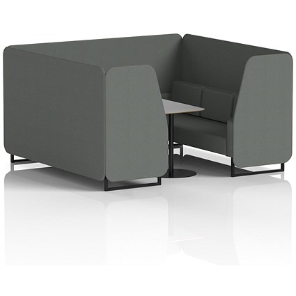 Brixworth 6 Seater Booth with Table, Black Legs, Grey/Black Table, Sumi Fabric, Kobe Panels And Sofa