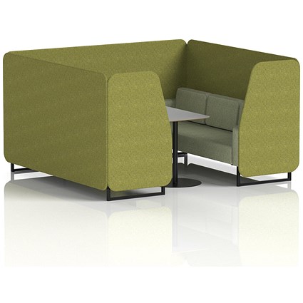 Brixworth 6 Seater Booth with Table, Black Legs, Grey/Black Table, Rivet Fabric, Olive Panels And Burnish Sofa