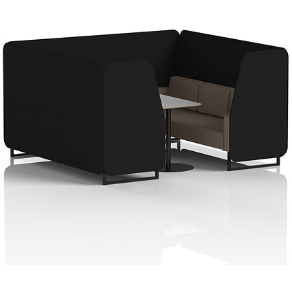 Brixworth 6 Seater Booth with Table, Black Legs, Grey/Black Table, X2 Fabric, Diameter Panels And Theory Sofa