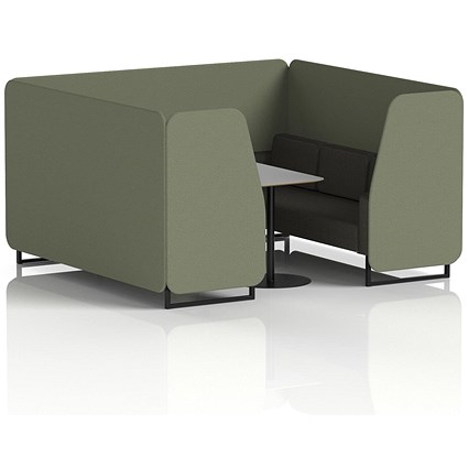 Brixworth 6 Seater Booth with Table, Black Legs, Grey/Black Table, Main Line Flax Fabric, Monument Panels And Temple Sofa