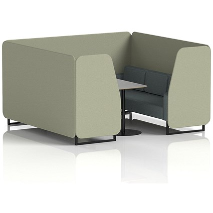 Brixworth 6 Seater Booth with Table, Black Legs, Grey/Black Table, Main Line Flax Fabric, Newbury Panels And Westminster Sofa