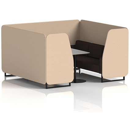 Brixworth 6 Seater Booth with Table, Black Legs, Grey/Black Table, Synergy Fabric, Affix Panels And Wed Sofa