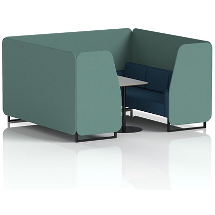 Brixworth 6 Seater Booth with Table, Black Legs, Grey/Black Table, Sumi Fabric, Handa Panels And Uto Sofa