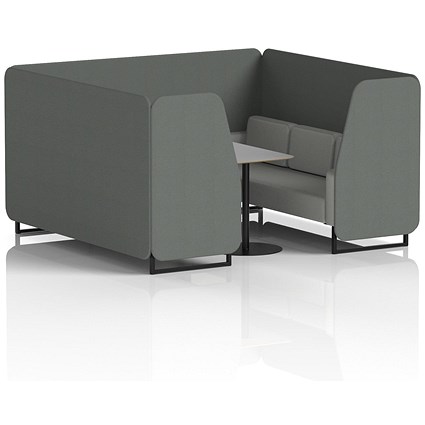 Brixworth 6 Seater Booth with Table, Black Legs, Grey/Black Table, Sumi Fabric, Kobe Panels And Tokyo Sofa