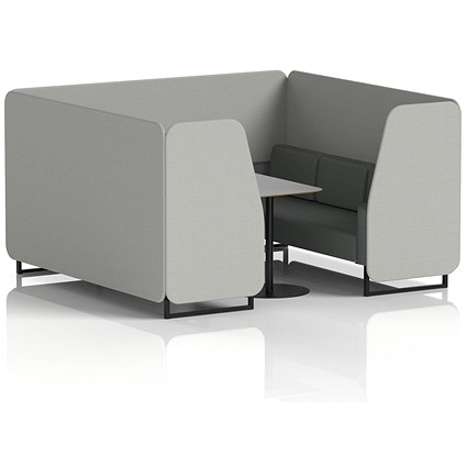 Brixworth 6 Seater Booth with Table, Black Legs, Grey/Black Table, Sumi Fabric, Tokyo Panels And Kobe Sofa