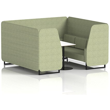 Brixworth 6 Seater Booth with Table, Black Legs, White/Black Table, Rivet Fabric, Burnish Panels And Sofa