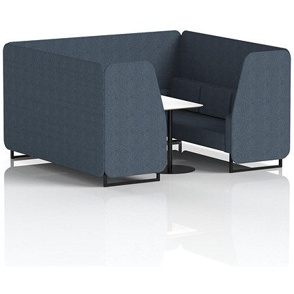 Brixworth 6 Seater Booth with Table, Black Legs, White/Black Table, Rivet Fabric, Crucible Panels And Sofa