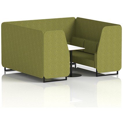 Brixworth 6 Seater Booth with Table, Black Legs, White/Black Table, Rivet Fabric, Olive Panels And Sofa