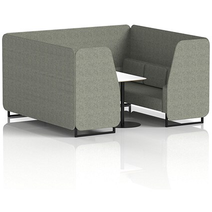 Brixworth 6 Seater Booth with Table, Black Legs, White/Black Table, Rivet Fabric, Vitreous Panels And Sofa