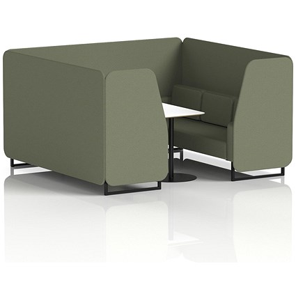 Brixworth 6 Seater Booth with Table, Black Legs, White/Black Table, Main Line Flax Fabric, Monument Panels And Sofa
