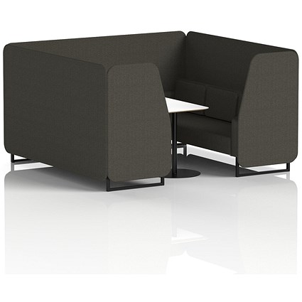 Brixworth 6 Seater Booth with Table, Black Legs, White/Black Table, Main Line Flax Fabric, Temple Panels And Sofa