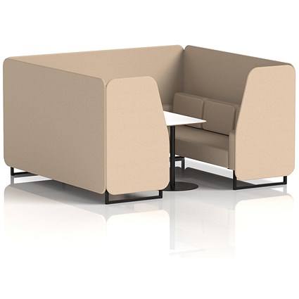 Brixworth 6 Seater Booth with Table, Black Legs, White/Black Table, Synergy Fabric, Affix Panels And Sofa