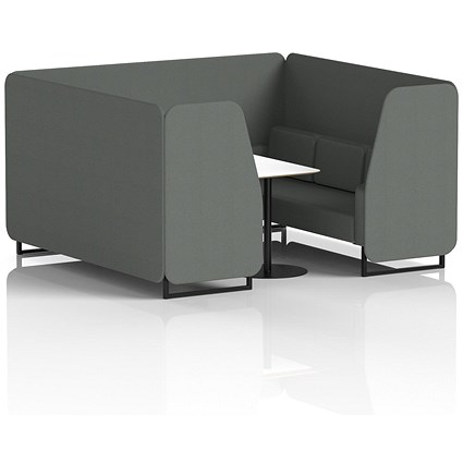 Brixworth 6 Seater Booth with Table, Black Legs, White/Black Table, Sumi Fabric, Kobe Panels And Sofa