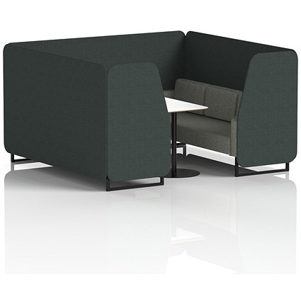 Brixworth 6 Seater Booth with Table, Black Legs, White/Black Table, Rivet Fabric, Charcoal Panels And Vitreous Sofa