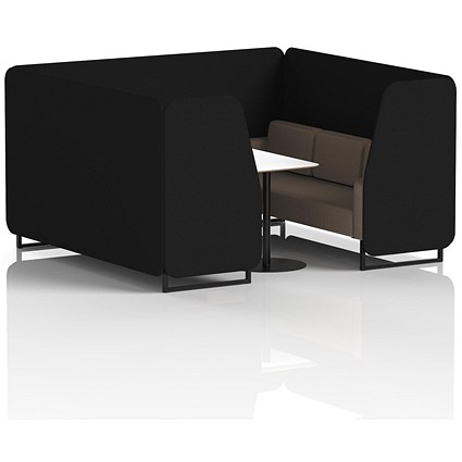 Brixworth 6 Seater Booth with Table, Black Legs, White/Black Table, X2 Fabric, Diameter Panels And Theory Sofa