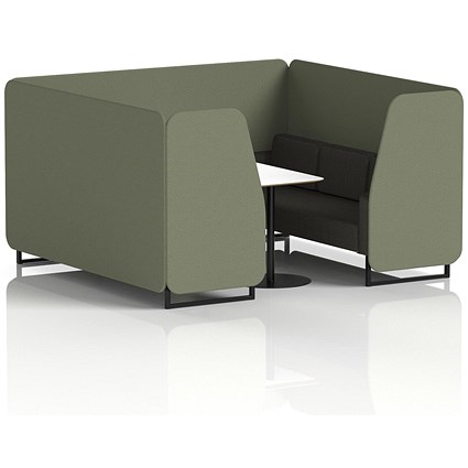 Brixworth 6 Seater Booth with Table, Black Legs, White/Black Table, Main Line Flax Fabric, Monument Panels And Temple Sofa