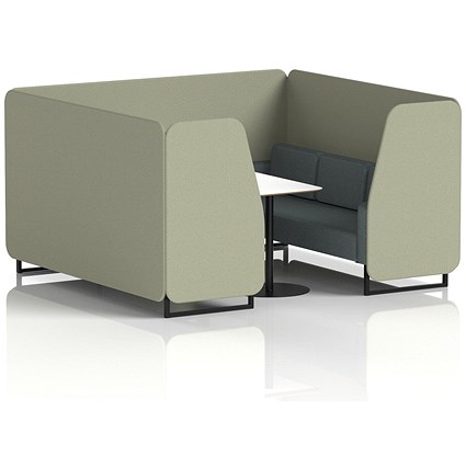 Brixworth 6 Seater Booth with Table, Black Legs, White/Black Table, Main Line Flax Fabric, Newbury Panels And Westminster Sofa