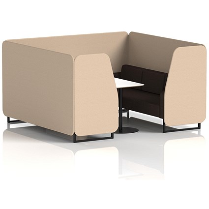 Brixworth 6 Seater Booth with Table, Black Legs, White/Black Table, Synergy Fabric, Affix Panels And Wed Sofa