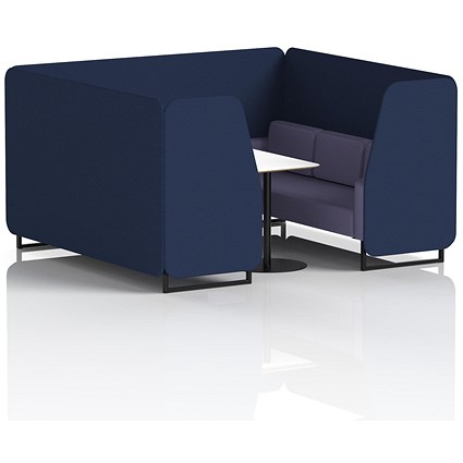 Brixworth 6 Seater Booth with Table, Black Legs, White/Black Table, Synergy Fabric, Alike Panels And Order Sofa