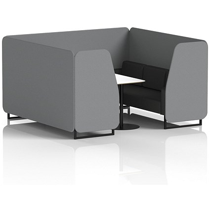 Brixworth 6 Seater Booth with Table, Black Legs, White/Black Table, Synergy Fabric, Partner Panels And Mix Sofa