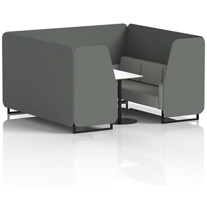 Brixworth 6 Seater Booth with Table, Black Legs, White/Black Table, Sumi Fabric, Kobe Panels And Tokyo Sofa