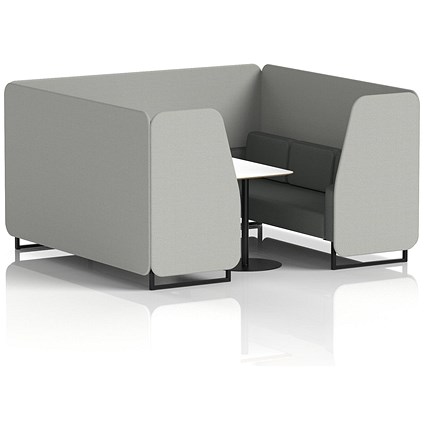 Brixworth 6 Seater Booth with Table, Black Legs, White/Black Table, Sumi Fabric, Tokyo Panels And Kobe Sofa