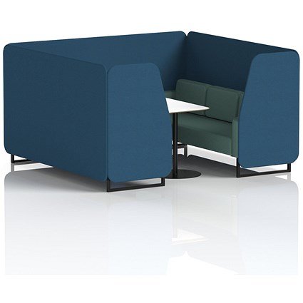 Brixworth 6 Seater Booth with Table, Black Legs, White/Black Table, Sumi Fabric, Uto Panels And Handa Sofa