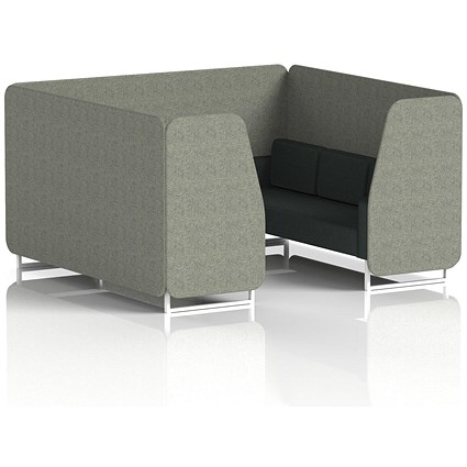 Brixworth 6 Seater Booth, White Legs, Rivet Fabric, Vitreous Panels And Charcoal Sofa