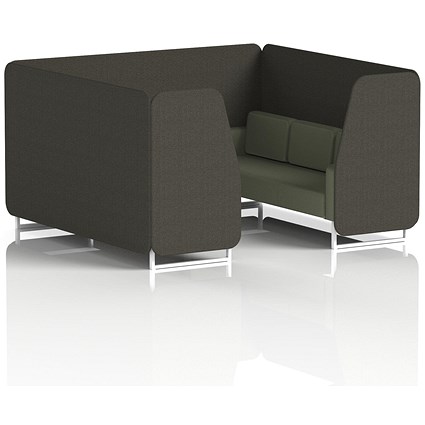 Brixworth 6 Seater Booth, White Legs, Main Line Flax Fabric, Temple Panels And Monument Sofa