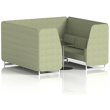 Brixworth 6 Seater Booth with Table, White Legs, Black/Silver Table, Rivet Fabric, Burnish Panels And Sofa