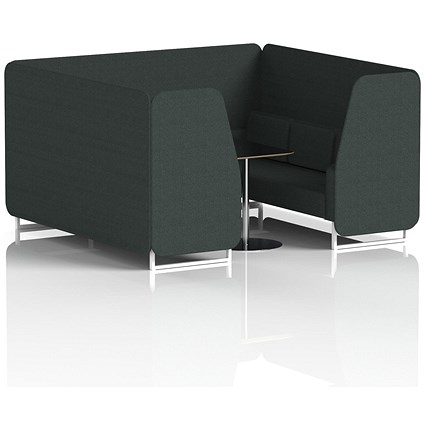 Brixworth 6 Seater Booth with Table, White Legs, Black/Silver Table, Rivet Fabric, Charcoal Panels And Sofa